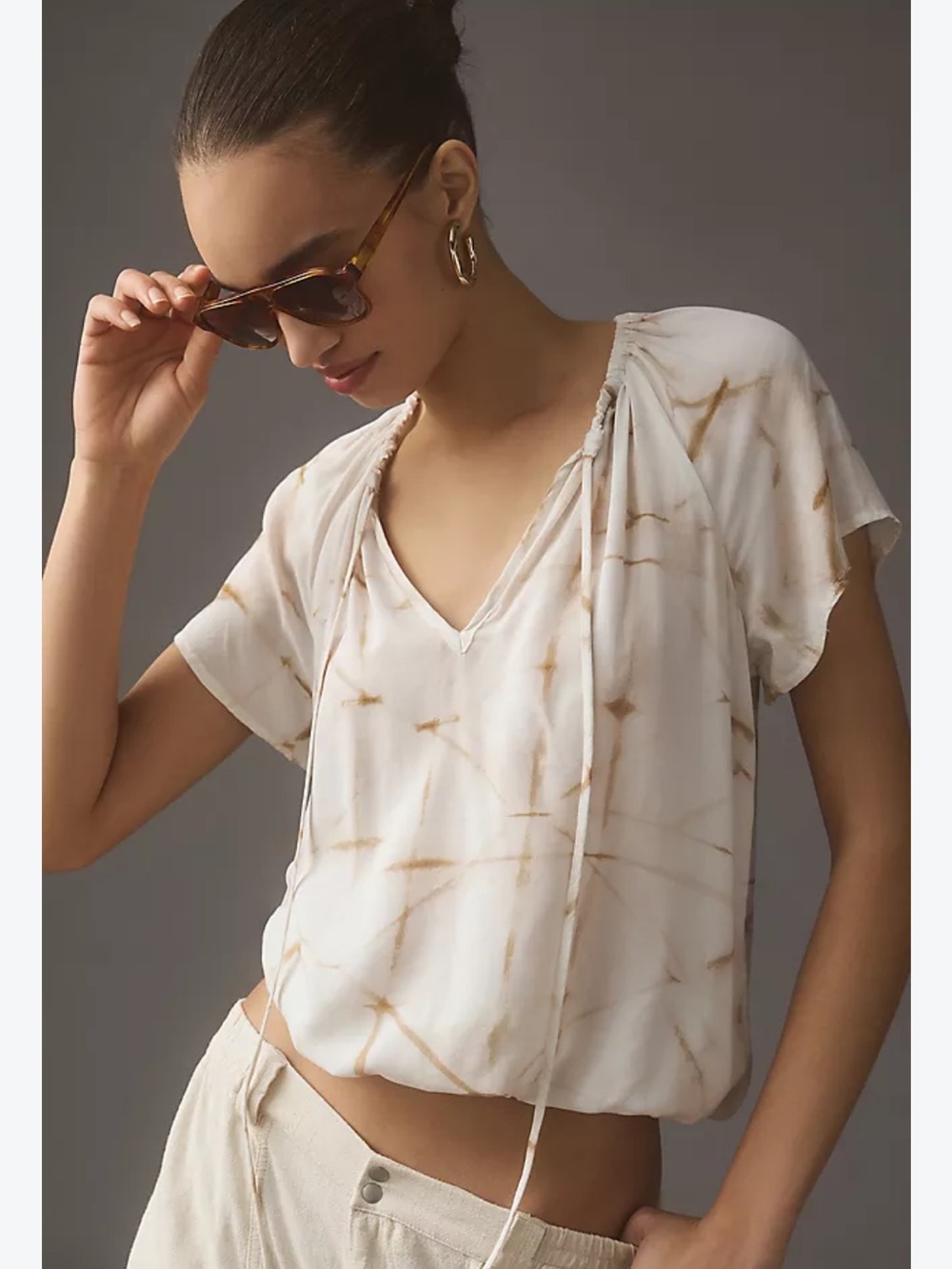 Cloth & Stone Tie Neck Cream Peasant Top Boho Women’s Small